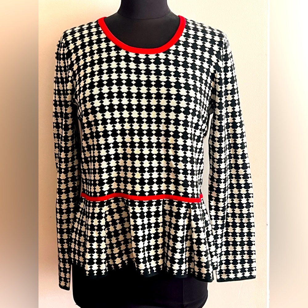 Gorgeous Banana Republic Black and White Peplum top with Red Accents.